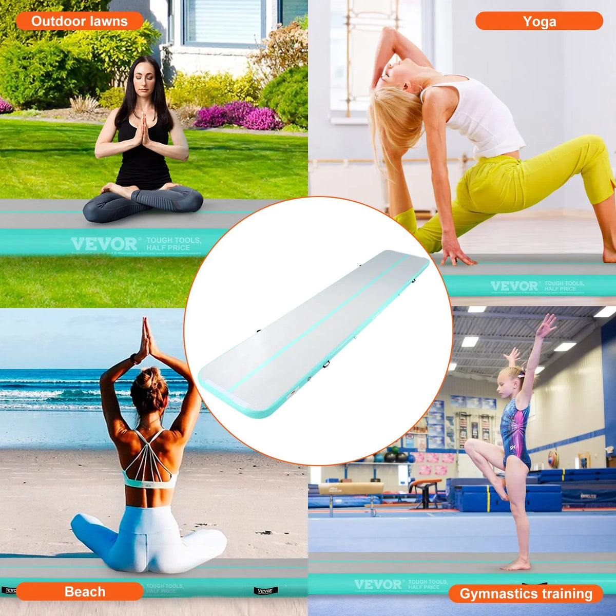 VEVOR Air Track Inflatable Gymnastics Mat 4.9 m with Electric Pump