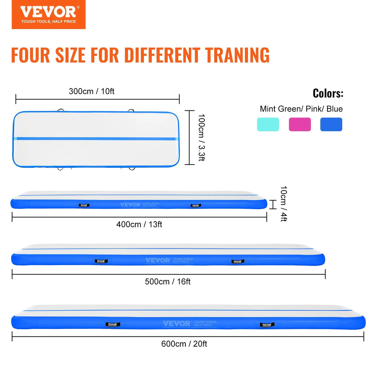 VEVOR Air Track Inflatable Gymnastics Mat 6.1 m with Electric Pump and Repair Kit