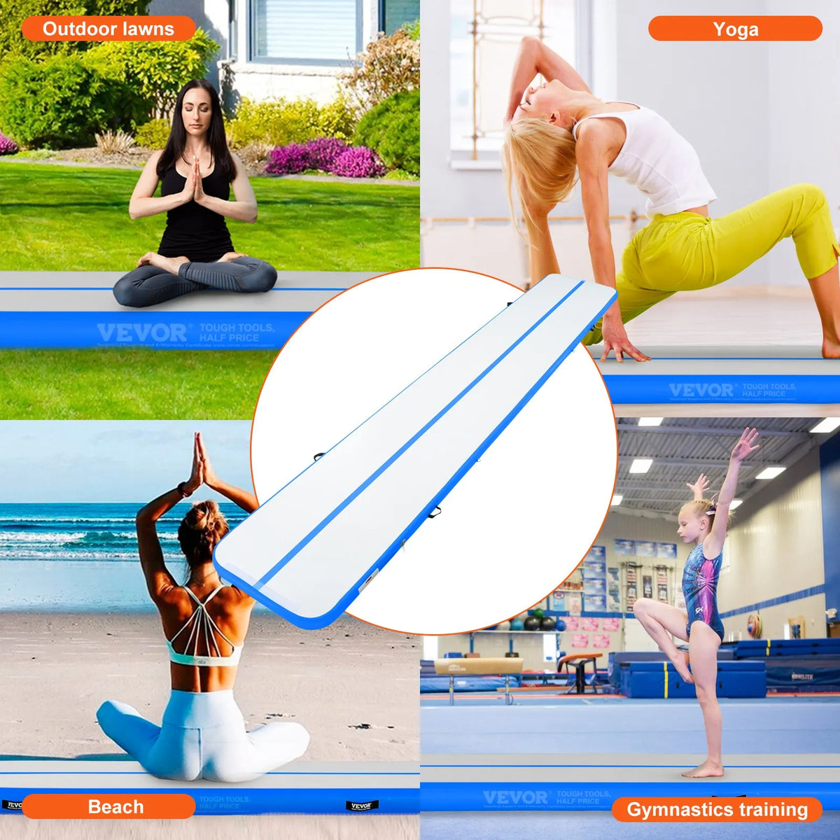 VEVOR Air Track Inflatable Gymnastics Mat 6.1 m with Electric Pump and Repair Kit