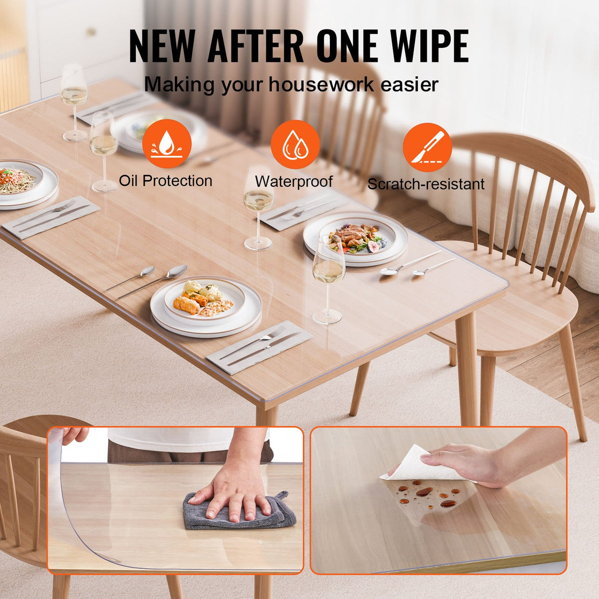 VEVOR PVC Table Protector 35.6 × 61 cm, 1.5 mm, Clear, Water-Resistant