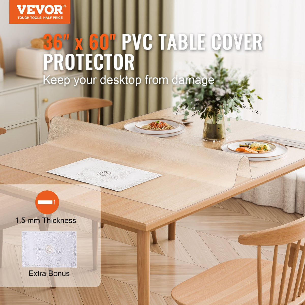 VEVOR PVC lauakate 91 × 152 cm, 1,5 mm, matt, veekindel
