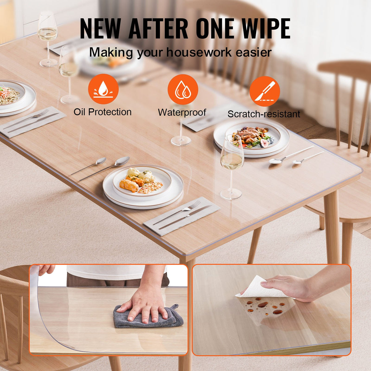 VEVOR PVC Table Protector 101 × 152 cm, 2 mm, Clear, Water-Resistant