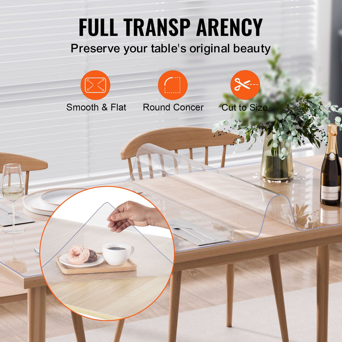 VEVOR PVC Table Protector 107 × 183 cm, 2 mm, Clear, Water-Resistant