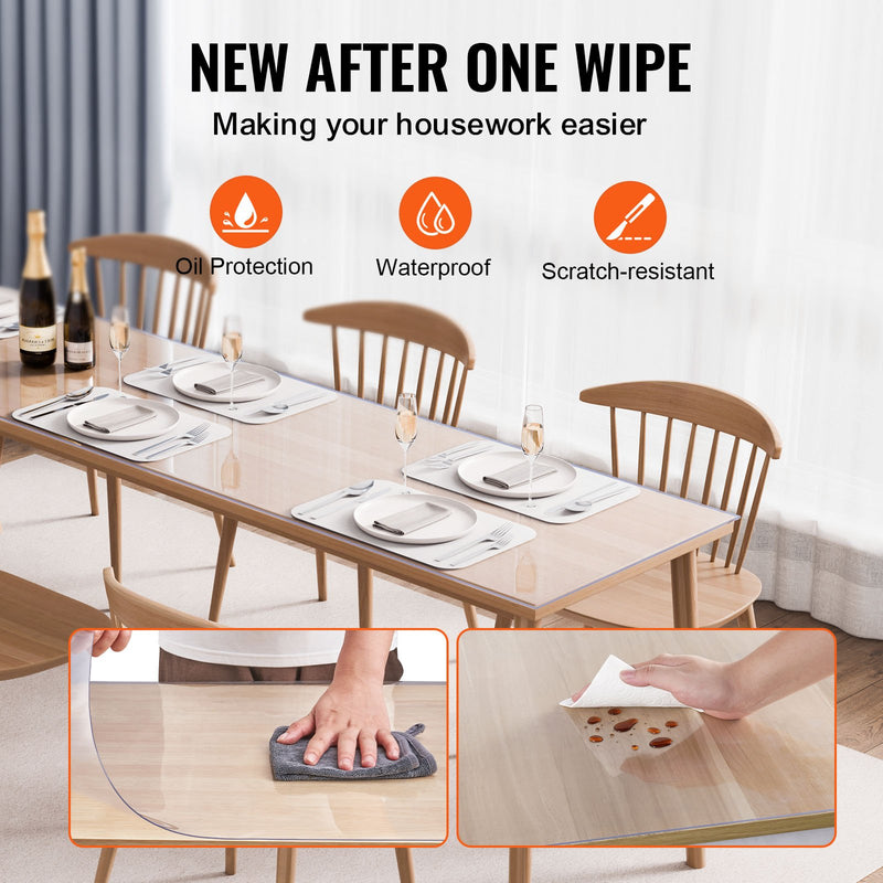 VEVOR PVC galda aizsargpārklājs, 42 × 96 collas, caurspīdīgs plastmasas galda pārklājs, 1,5 mm biezs