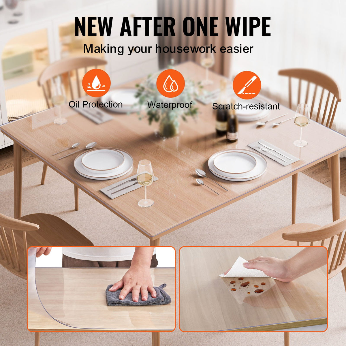 VEVOR PVC lauakate 122 × 122 cm, 1,5 mm, läbipaistev, veekindel