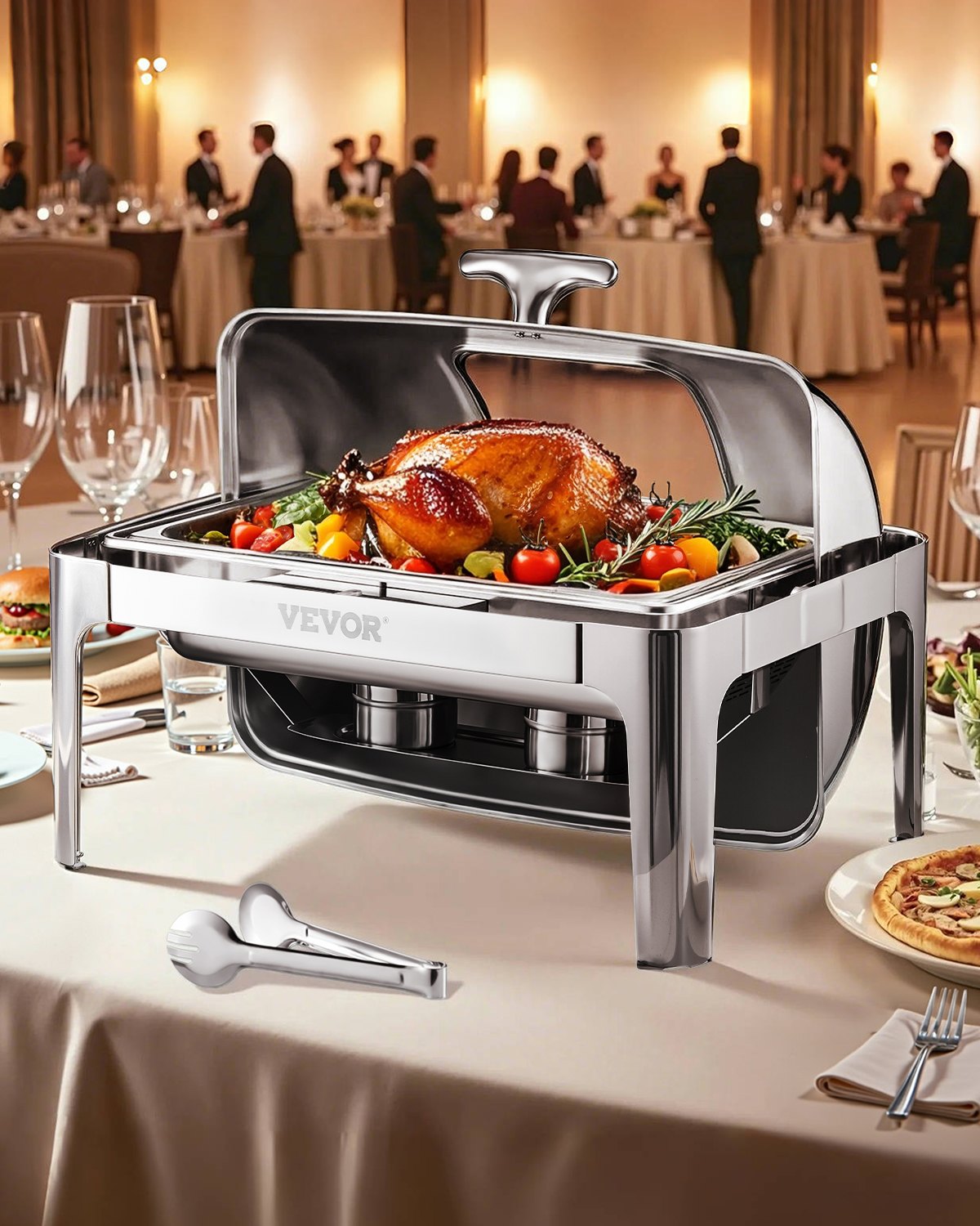 VEVOR Buffet Food Warmer 8.5 l with Lid and 2 Half-Size GN Pans, Rectangular
