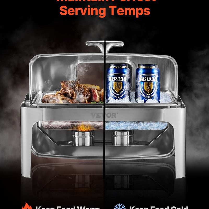 Taisnstūrveida ēdienu sildītājs ar vāku, 8,5 L, 1 gb, ar 2 puslielām pannām