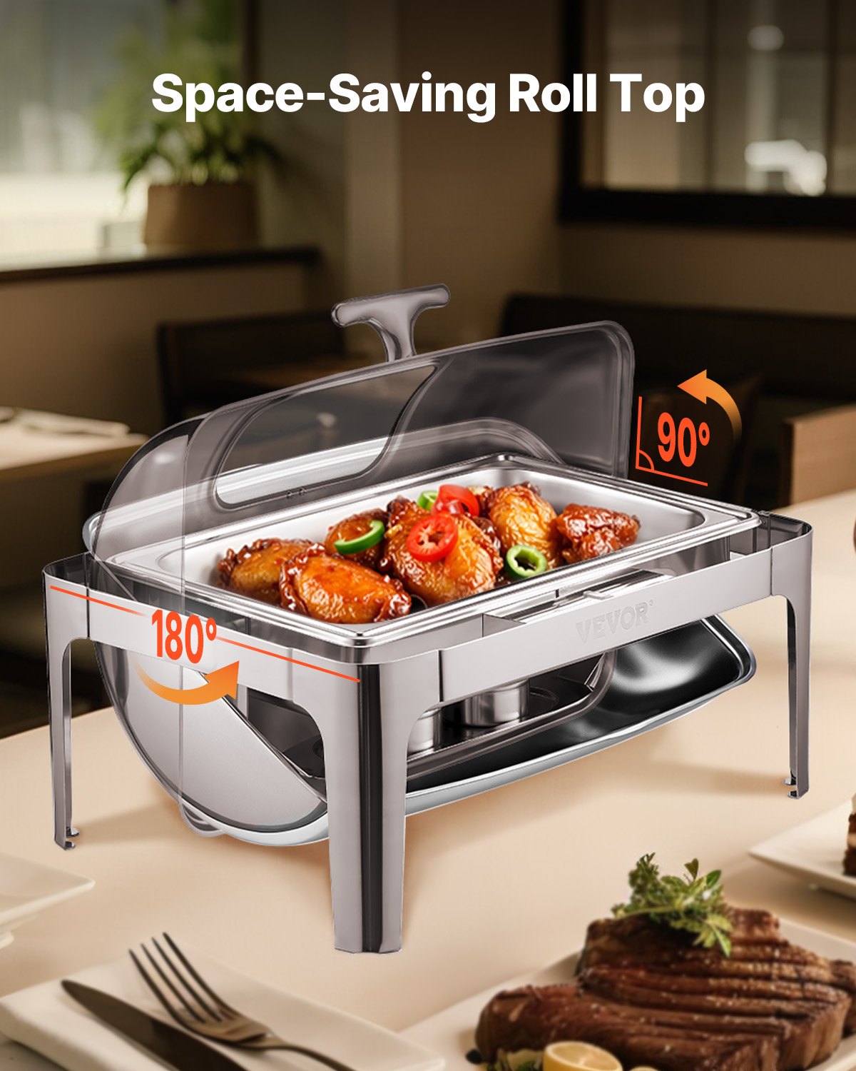 VEVOR Buffet Food Warmer 8.5 l with Lid and 2 Half-Size GN Pans, Rectangular