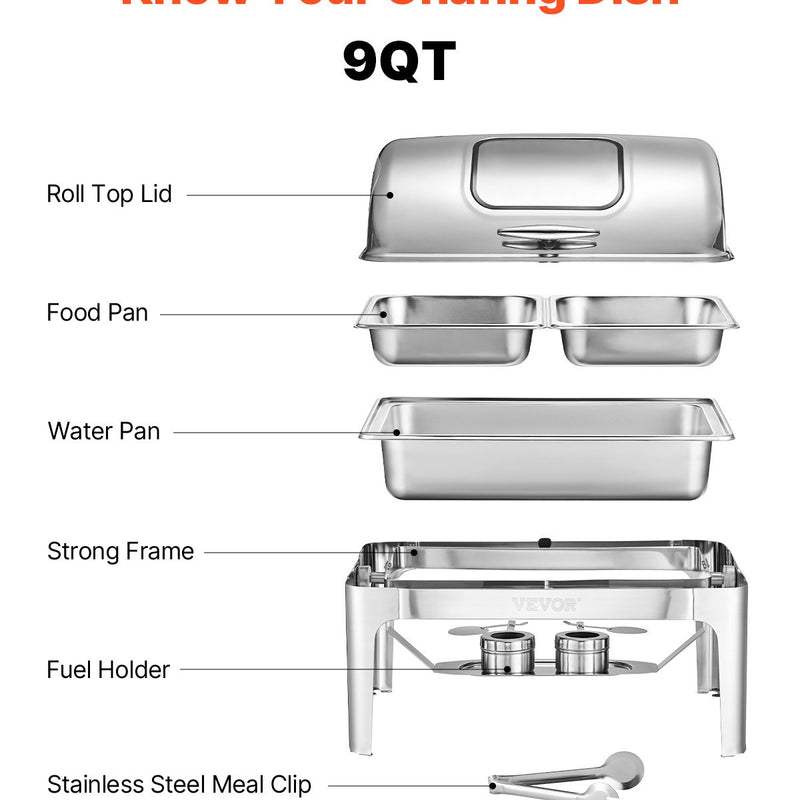 Taisnstūrveida ēdienu sildītājs ar vāku, 8,5 L, 1 gb, ar 2 puslielām pannām