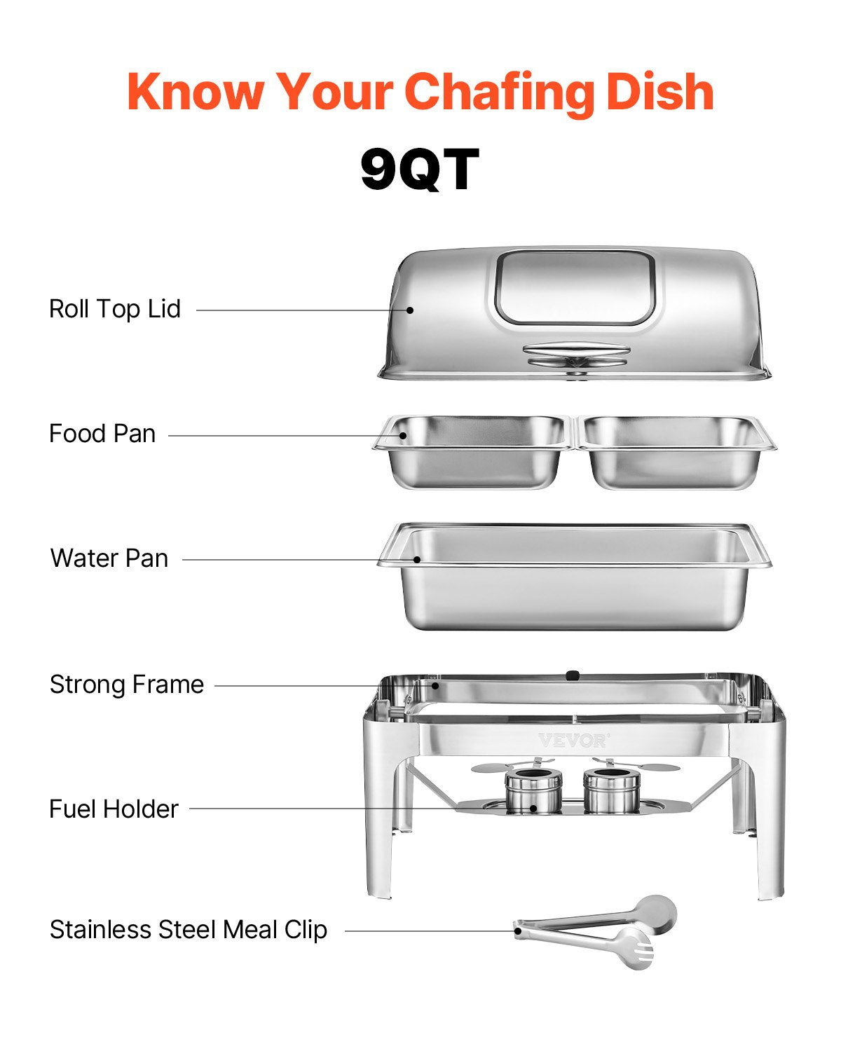 VEVOR Buffet Food Warmer 8.5 l with Lid and 2 Half-Size GN Pans, Rectangular