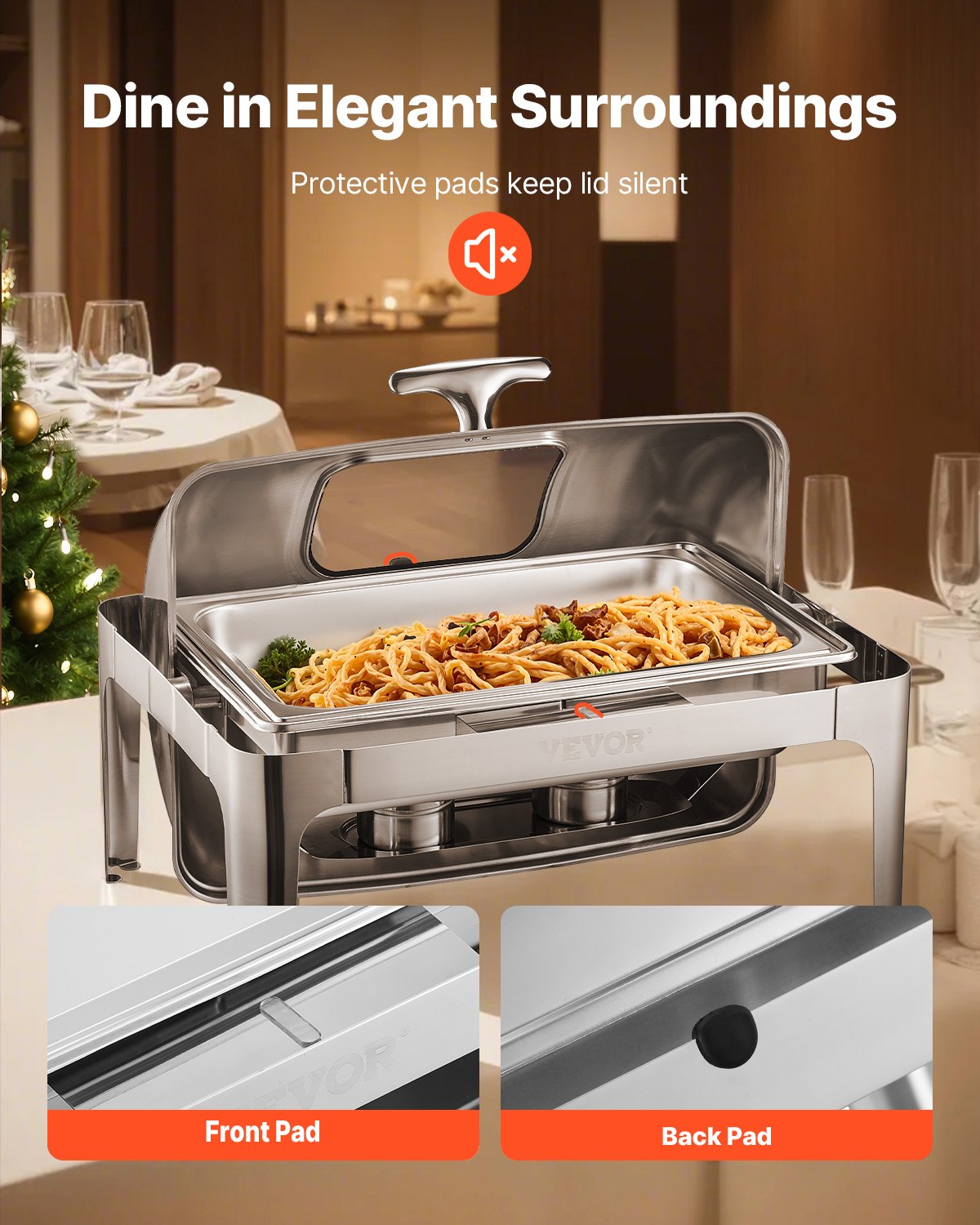 VEVOR Buffet Food Warmer 8.5 l with Lid and 2 Half-Size GN Pans, Rectangular