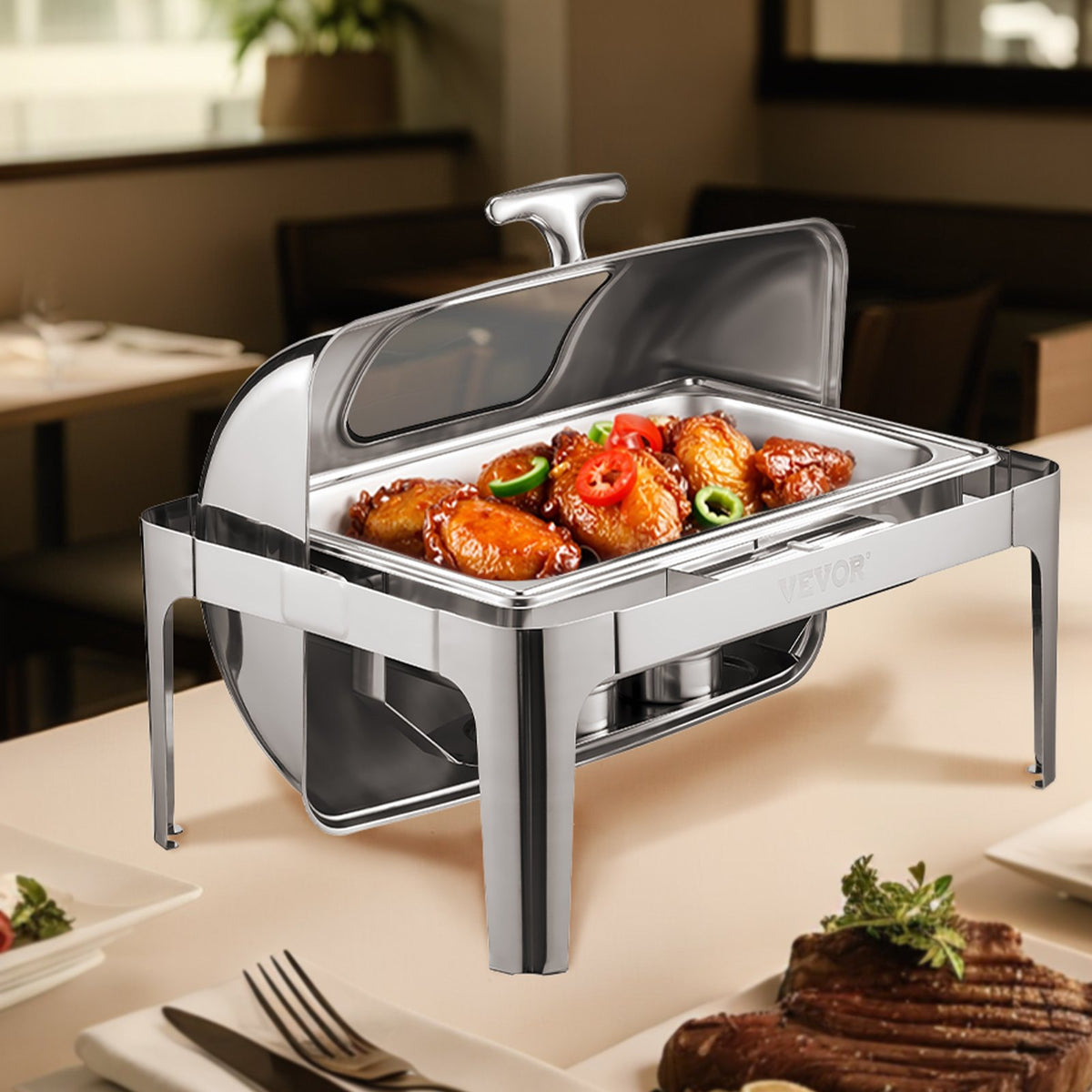 VEVOR Buffet Food Warmer 8.5 l with Lid and 2 Half-Size GN Pans, Rectangular