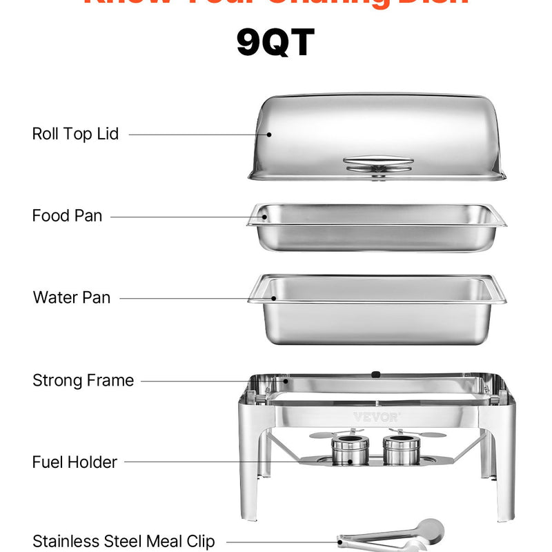VEVOR 9 litru taisnstūra Sildtrauku komplekts ar pilna izmēra pannu, nerūsējošais tērauds