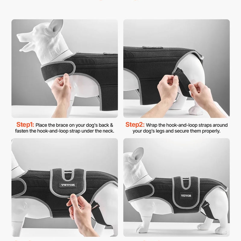 VEVOR suņu muguras balsts IVDD atbalstam, ortopēdisks regulējams muguras korsetes balsts ar atstarojošu apdari, mugurkaula atbalsts sāpju mazināšanai un pirms/pēcoperācijas aprūpei