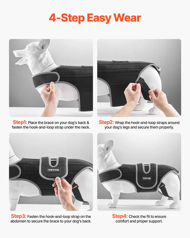 VEVOR suņu muguras balsts IVDD atbalstam, ortopēdisks regulējams muguras korsetes balsts ar atstarojošu apdari, mugurkaula atbalsts sāpju mazināšanai un pirms/pēcoperācijas aprūpei