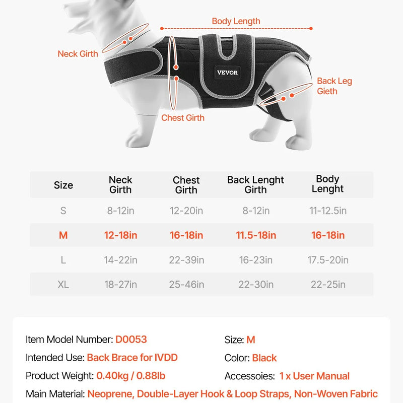 VEVOR suņu muguras balsts IVDD atbalstam, ortopēdisks regulējams muguras korsetes balsts ar atstarojošu apdari, mugurkaula atbalsts sāpju mazināšanai un pirms/pēcoperācijas aprūpei