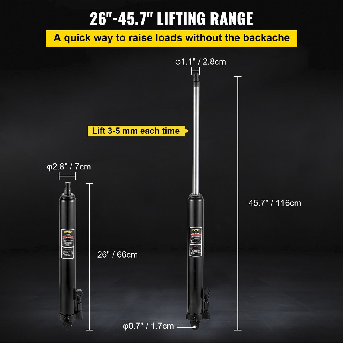 VEVOR Hydraulic Long Frame Jack, 3 t Lifting Capacity, with Single-Acting Pump and Clevis Base, Manual Floor Jack with Handle, Suitable for Garage/Workshop Cranes, Engine Lifting, Black