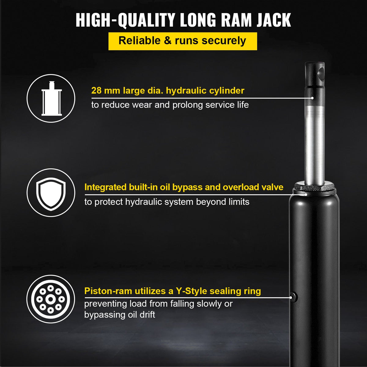 VEVOR Hydraulic Long Frame Jack, 3 t Lifting Capacity, with Single-Acting Pump and Clevis Base, Manual Floor Jack with Handle, Suitable for Garage/Workshop Cranes, Engine Lifting, Black
