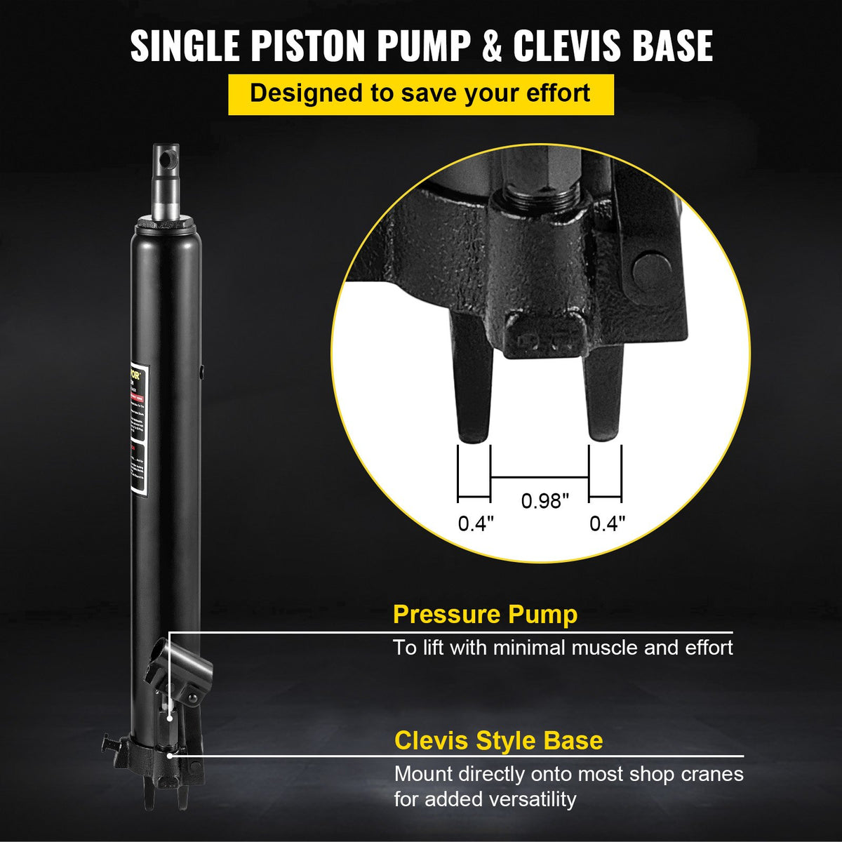 VEVOR Hydraulic Long Frame Jack, 3 t Lifting Capacity, with Single-Acting Pump and Clevis Base, Manual Floor Jack with Handle, Suitable for Garage/Workshop Cranes, Engine Lifting, Black