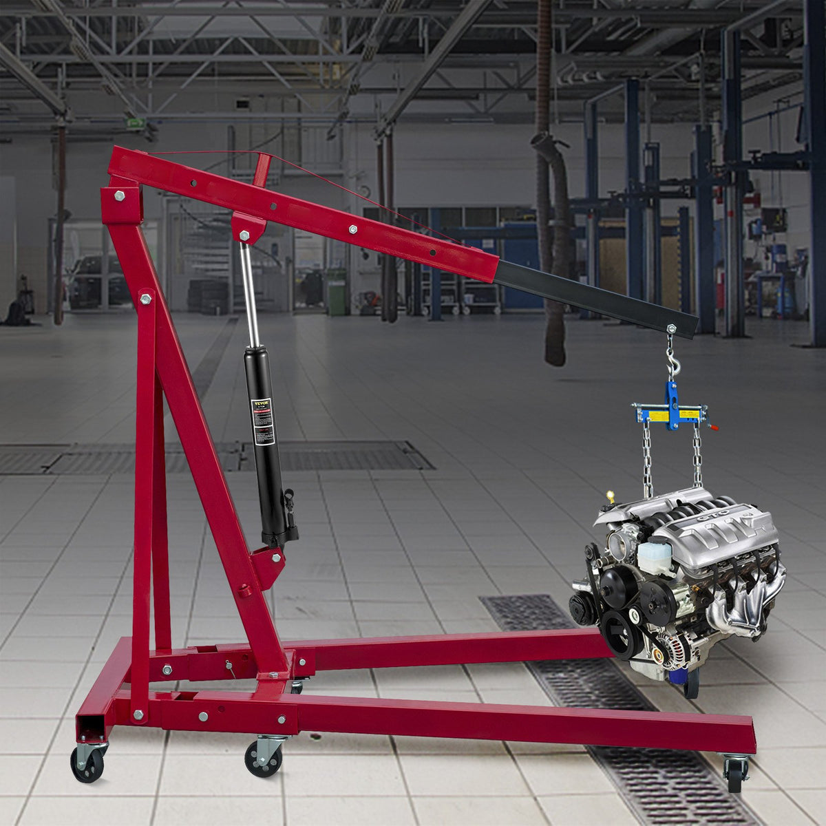 VEVOR Hydraulic Long Frame Jack, 3 t Lifting Capacity, with Single-Acting Pump and Clevis Base, Manual Floor Jack with Handle, Suitable for Garage/Workshop Cranes, Engine Lifting, Black