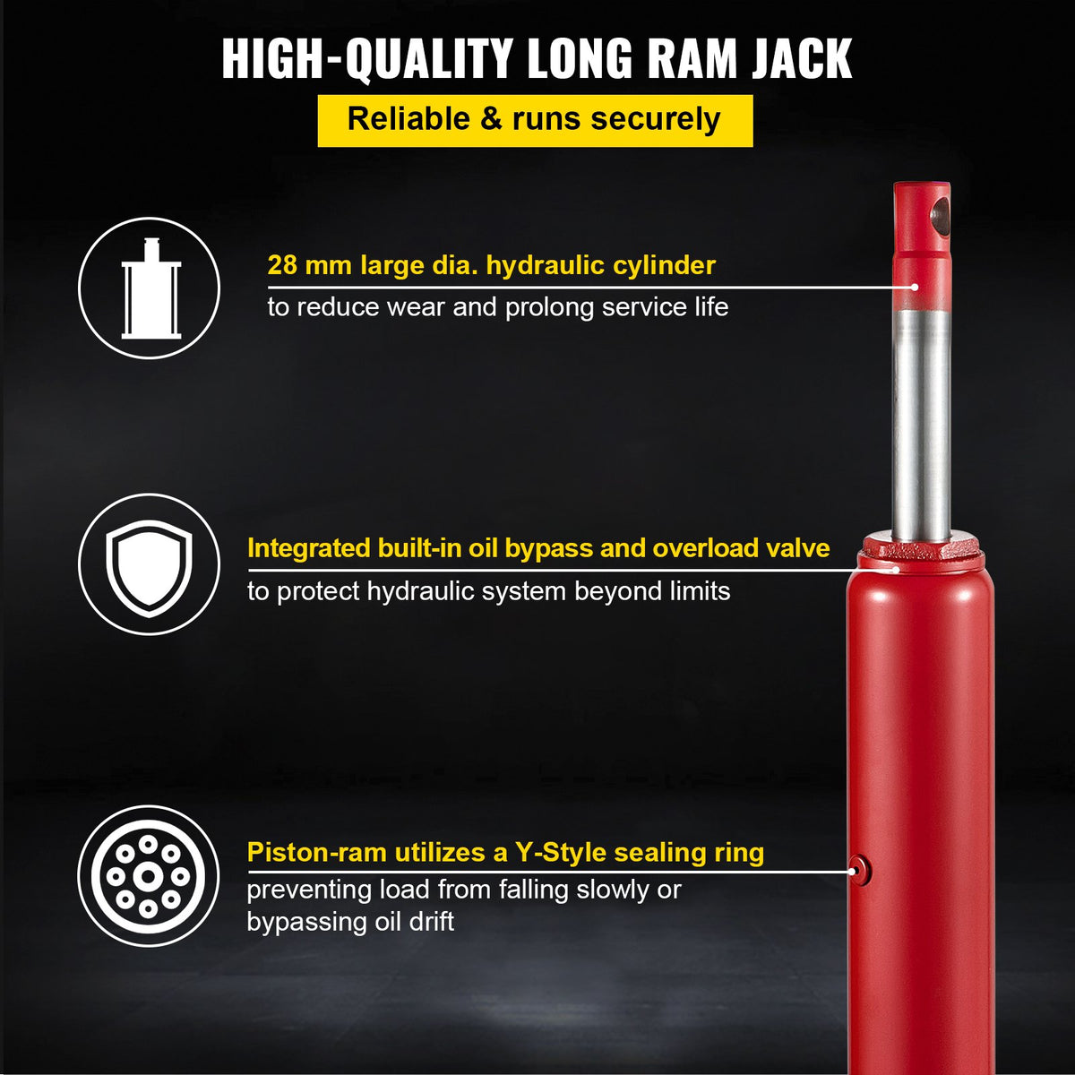 VEVOR Hydraulic Long Frame Jack, 3 t Lifting Capacity, Single Acting Pump, Clevis Base, Manual Trolley Jack with Handle, Red