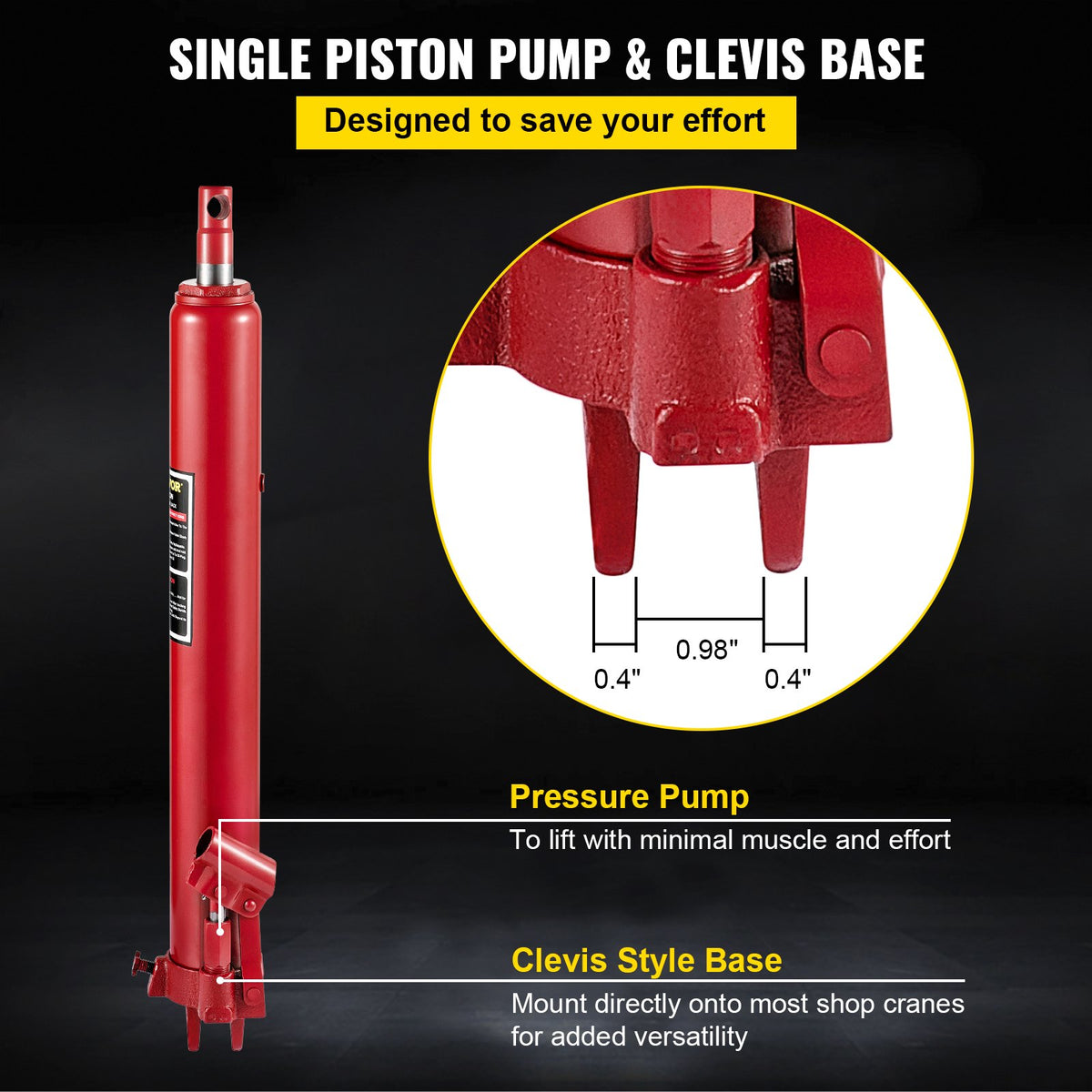 VEVOR Hydraulic Long Frame Jack, 3 t Lifting Capacity, Single Acting Pump, Clevis Base, Manual Trolley Jack with Handle, Red