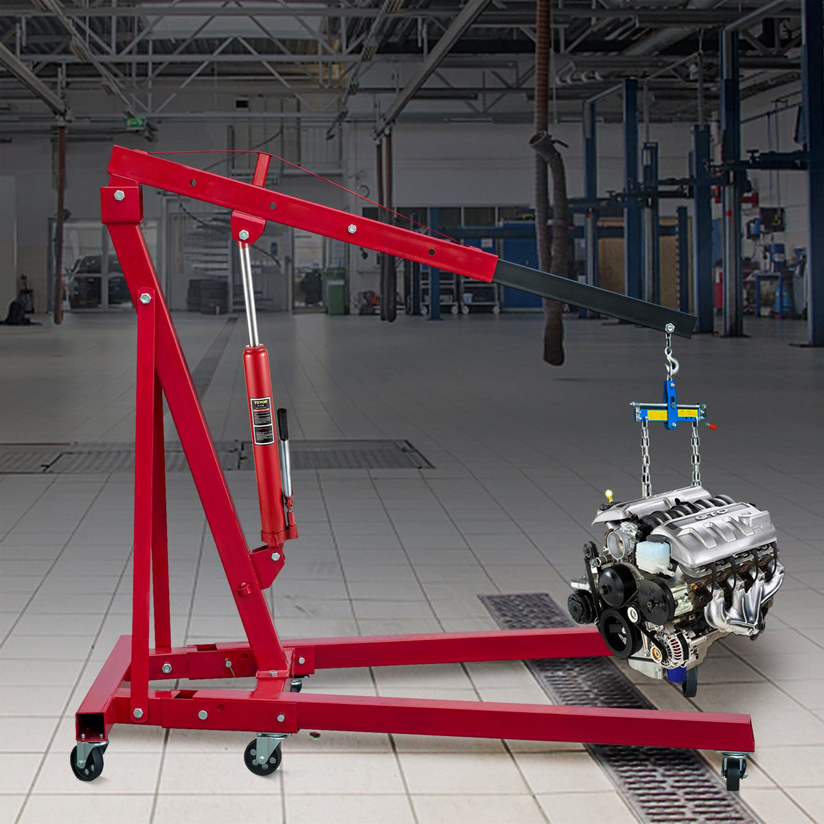 VEVOR Hydraulic Long Frame Jack, 3 t Lifting Capacity, Single Acting Pump, Clevis Base, Manual Trolley Jack with Handle, Red