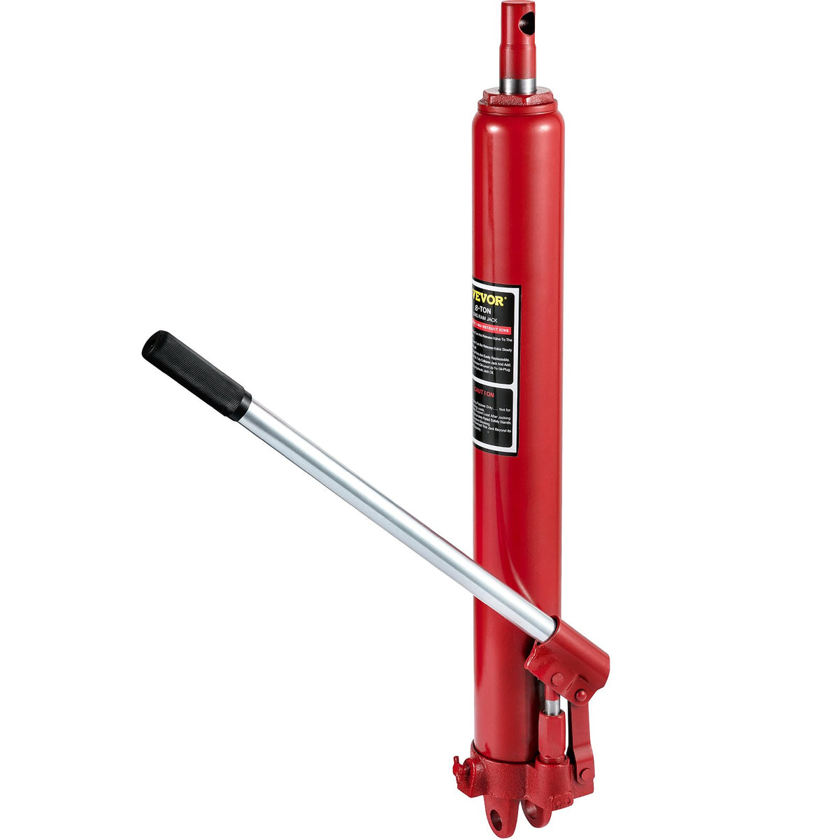 VEVOR Hydraulic Long Stroke Cylinder, 8 Tonne Capacity, with Single Acting Pump and Clevis Base, Manual Lift with Handle, for Garage/Workshop Jacks, Engine Lifter, Red.