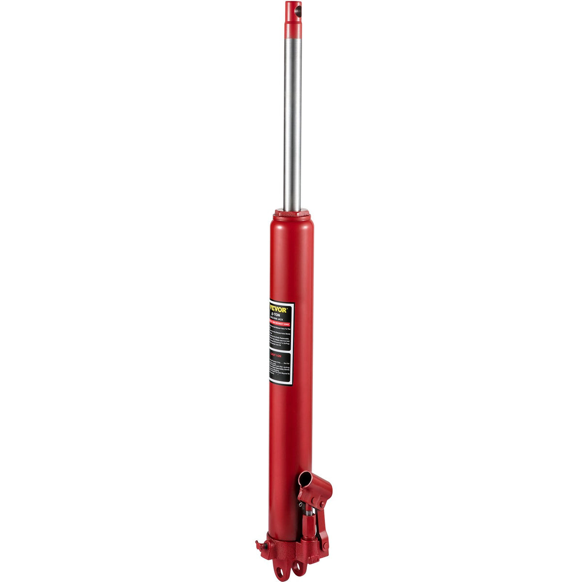 VEVOR Hydraulic Long Stroke Cylinder, 8 Tonne Capacity, with Single Acting Pump and Clevis Base, Manual Lift with Handle, for Garage/Workshop Jacks, Engine Lifter, Red.