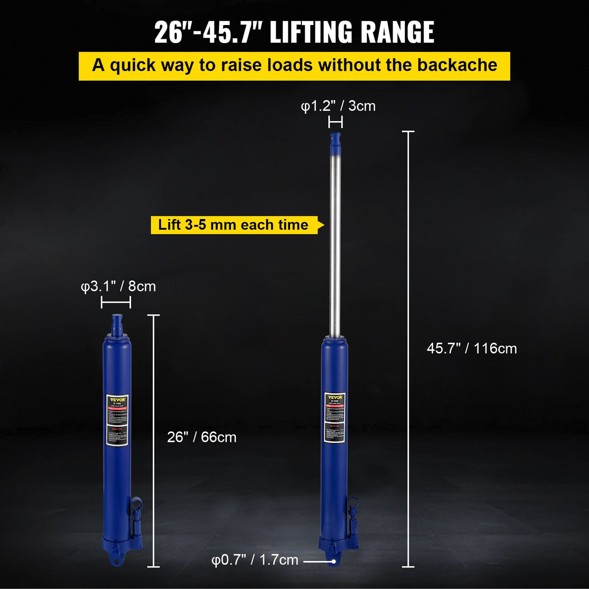 VEVOR Hydraulic Long Jack, 8 t Lifting Capacity, with Single-Acting Pump and Hook Base, Manual Trolley Jack with Handle, Suitable for Garages/Workshops, Engine Lifting, Blue