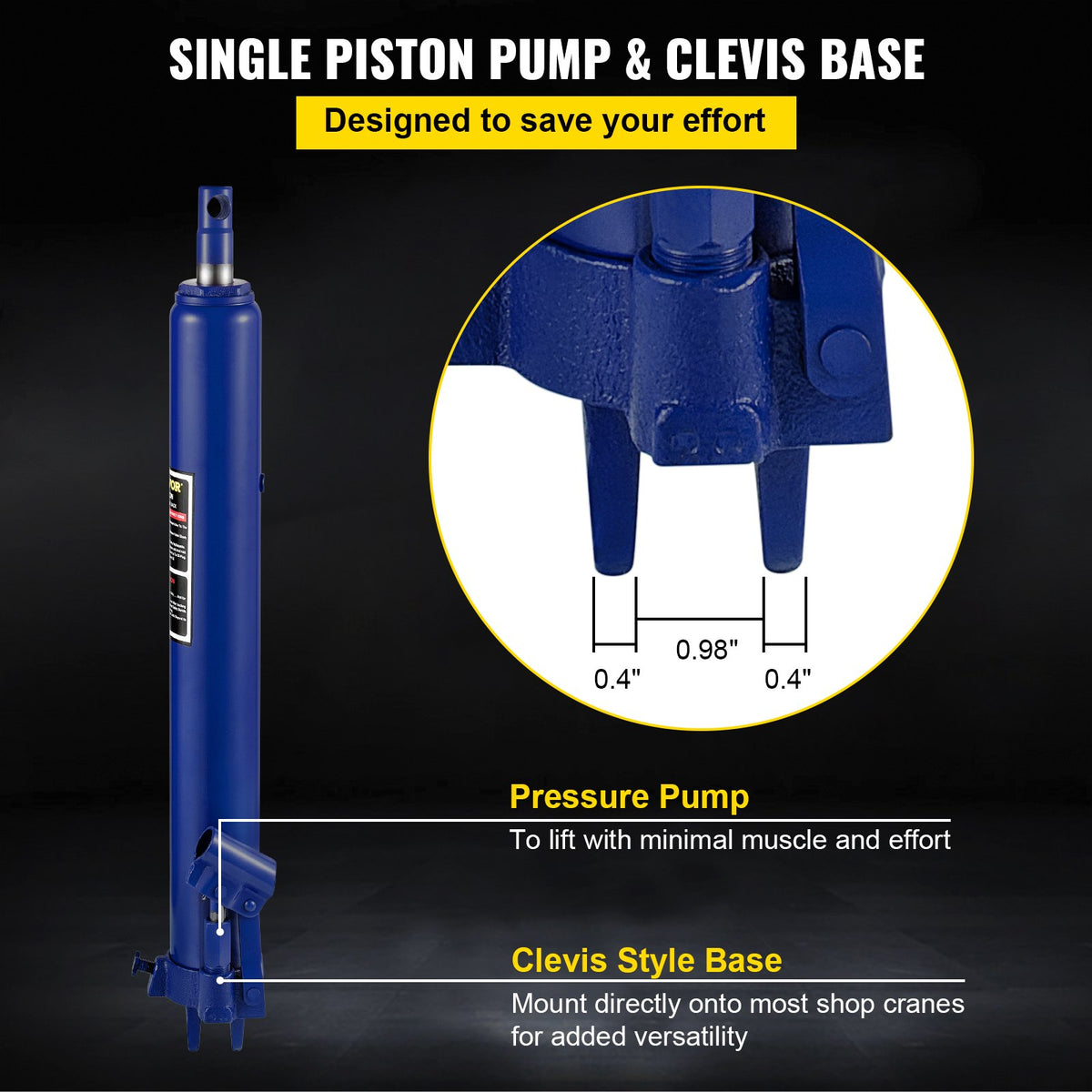VEVOR Hydraulic Long Jack, 8 t Lifting Capacity, with Single-Acting Pump and Hook Base, Manual Trolley Jack with Handle, Suitable for Garages/Workshops, Engine Lifting, Blue