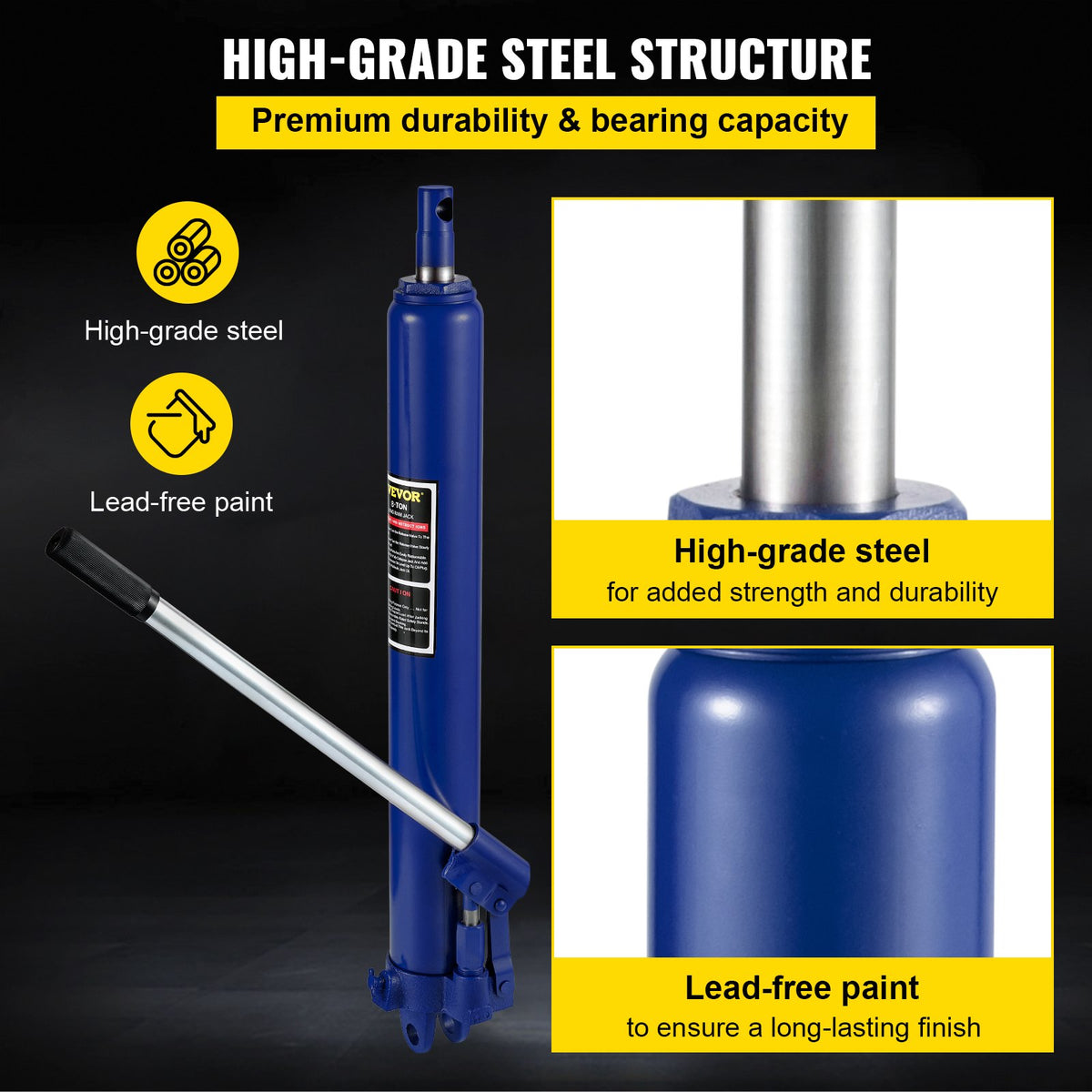VEVOR Hydraulic Long Jack, 8 t Lifting Capacity, with Single-Acting Pump and Hook Base, Manual Trolley Jack with Handle, Suitable for Garages/Workshops, Engine Lifting, Blue
