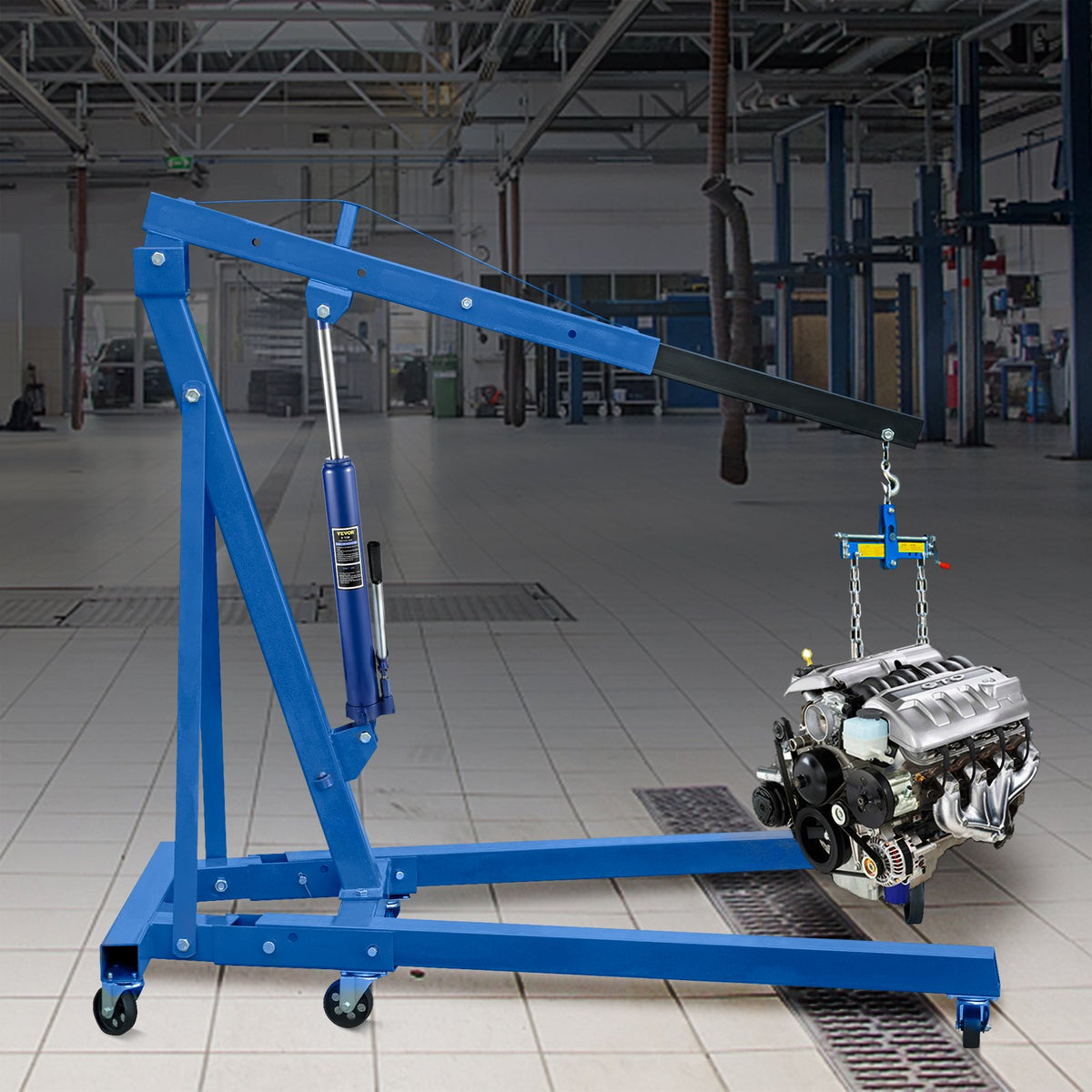 VEVOR Hydraulic Long Jack, 8 t Lifting Capacity, with Single-Acting Pump and Hook Base, Manual Trolley Jack with Handle, Suitable for Garages/Workshops, Engine Lifting, Blue