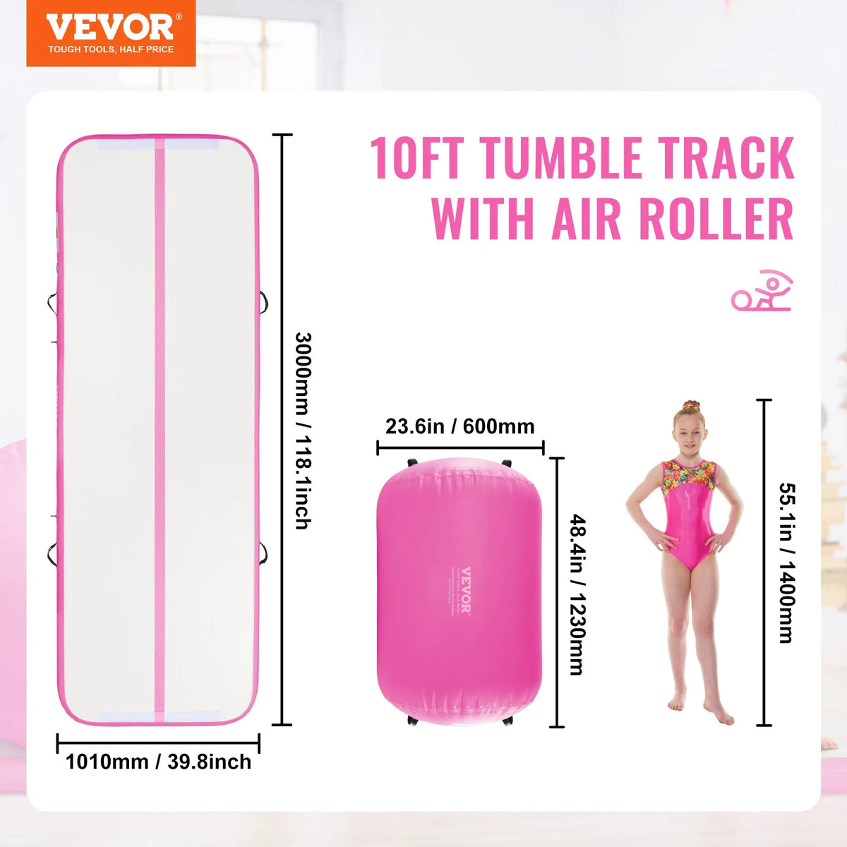 VEVOR Air Track Set 2 pcs – Inflatable Mat and Gymnastics Roller with Pump