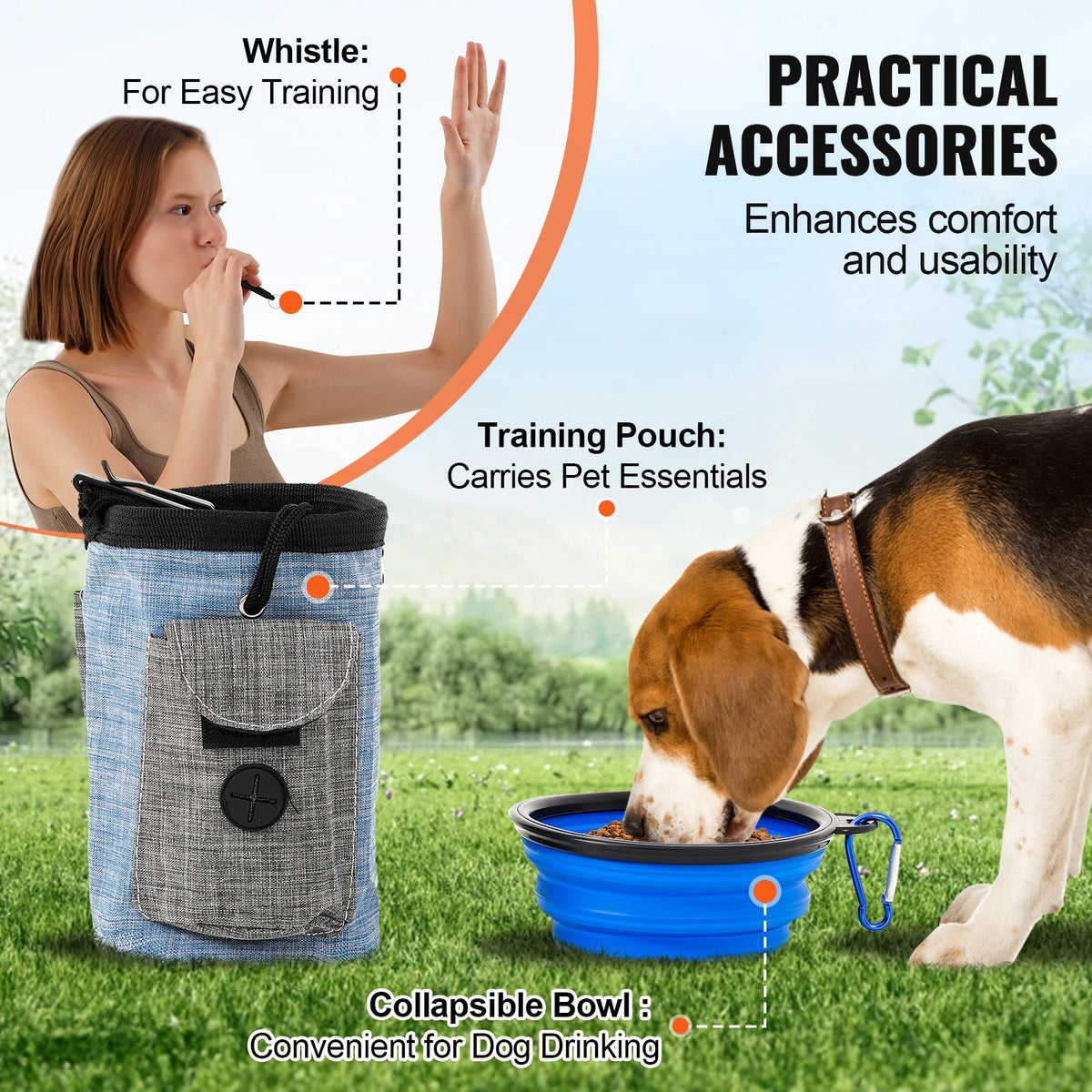 VEVOR suņu veiklības (agility) treniņu komplekts, 5 daļas – šķēršļi, slaloms, tunelis, riņķis, pauzes laukums, ar 2 somām