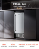 VEVOR Zem letes ledus pagatavotājs 36 kg/dienā, ar noteces sūkni, apgriežamām durvīm