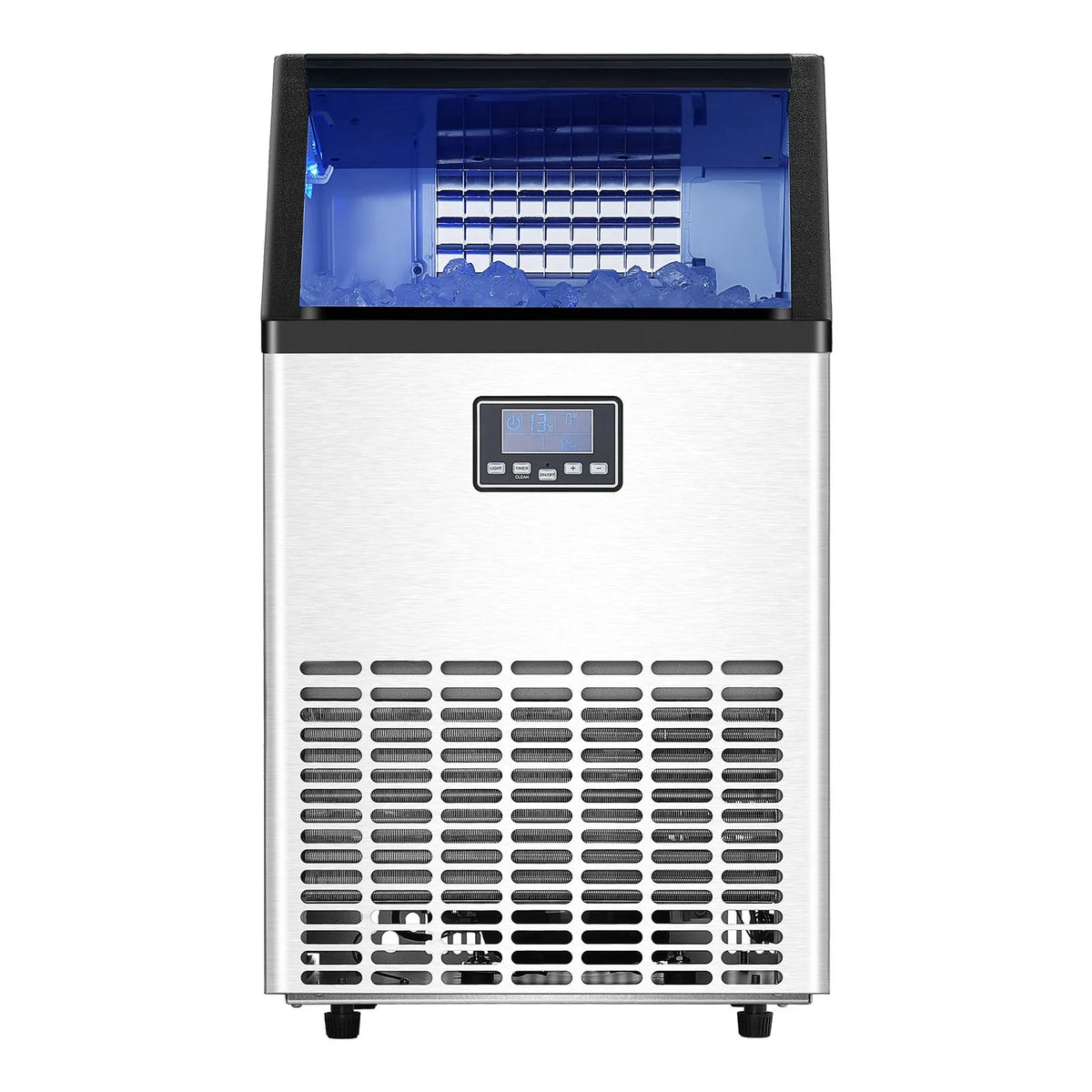 VEVOR komerciālais ledus ģenerators 45,4 kg/24 h ar drenāžas sūkni, 15 kg uzglabāšanas ietilpību, 45 kubiņi 15 minūtēs, brīvi stāvošs ar LED digitālo displeju un pašattīrīšanos, piemērots bāram, birojam un restorānam - ZEMLETES.LV