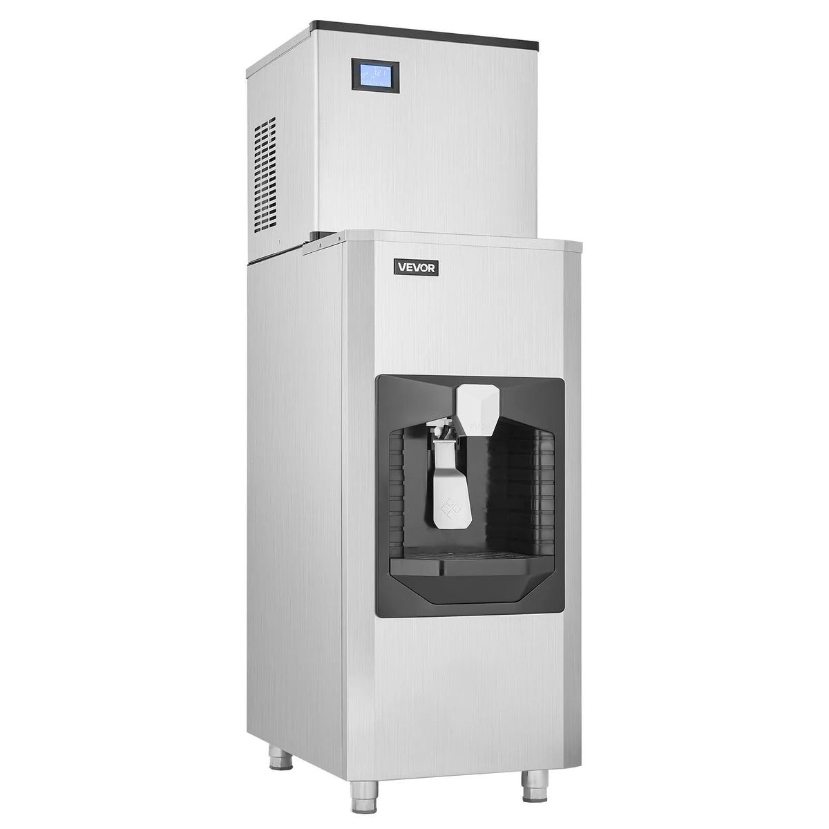 VEVOR komerciālais ledus ģenerators 226,8 kg/dienā ar 81,6 kg ledus uzglabāšanas tvertni un automātisku ledus padevi 9,1 kg/min ar pašattīrīšanos un skārienjutīgu displeju, piemērots bāriem, kafejnīcām un restorāniem - ZEMLETES.LV