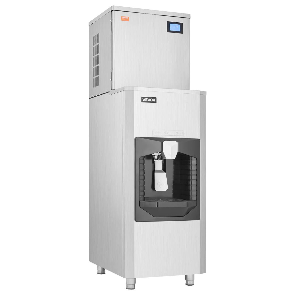 VEVOR komerciālais ledus ģenerators 249 kg/24 h, 82 kg uzglabāšanas tvertne, automātiska ledus dozēšana 9 kg/min, pašattīrīšanās funkcija, skārienvadība, piemērots bāram, kafejnīcai un restorānam - ZEMLETES.LV