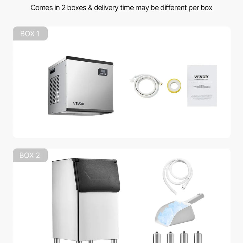 Komerciālā ledus mašīna 181,4 kg/24 h ar 136 kg ietilpīgu tvertni, automātisko pašattīrīšanos un skārienekrānu, piemērota bāriem, kafejnīcām un restorāniem