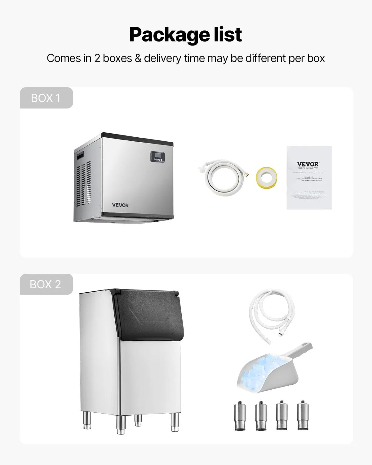 VEVOR Commercial Ice Maker 181.4 kg/24 h with 136 kg Storage Bin, Self-Cleaning and Touch Screen, Stainless Steel