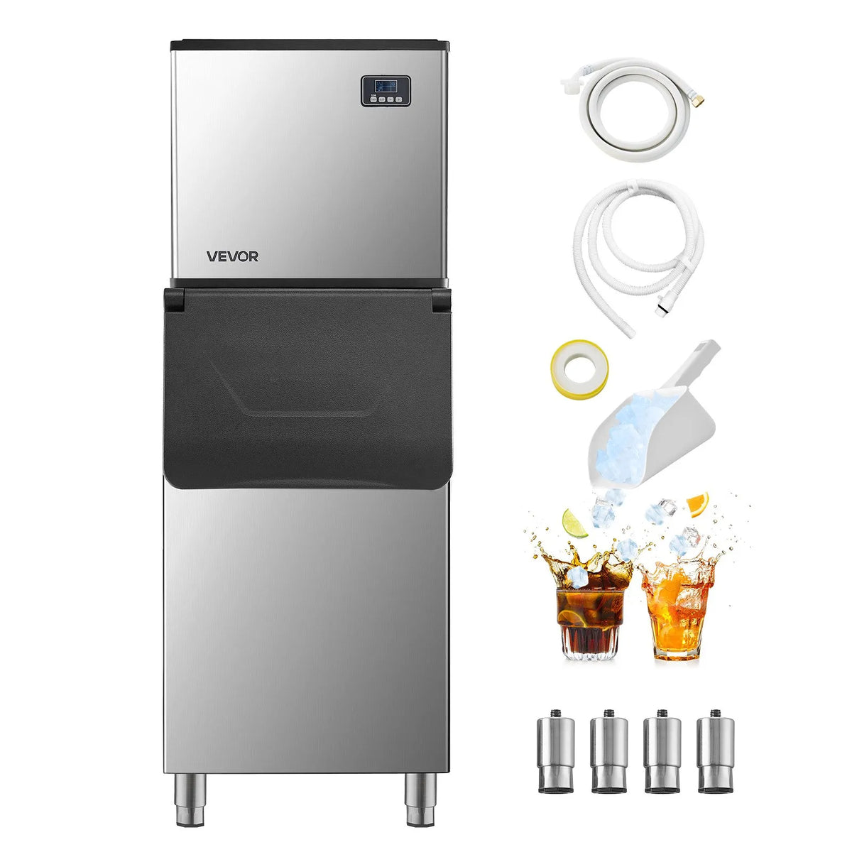 VEVOR Commercial Ice Maker 181.4 kg/24 h with 136 kg Storage Bin, Self-Cleaning and Touch Screen, Stainless Steel