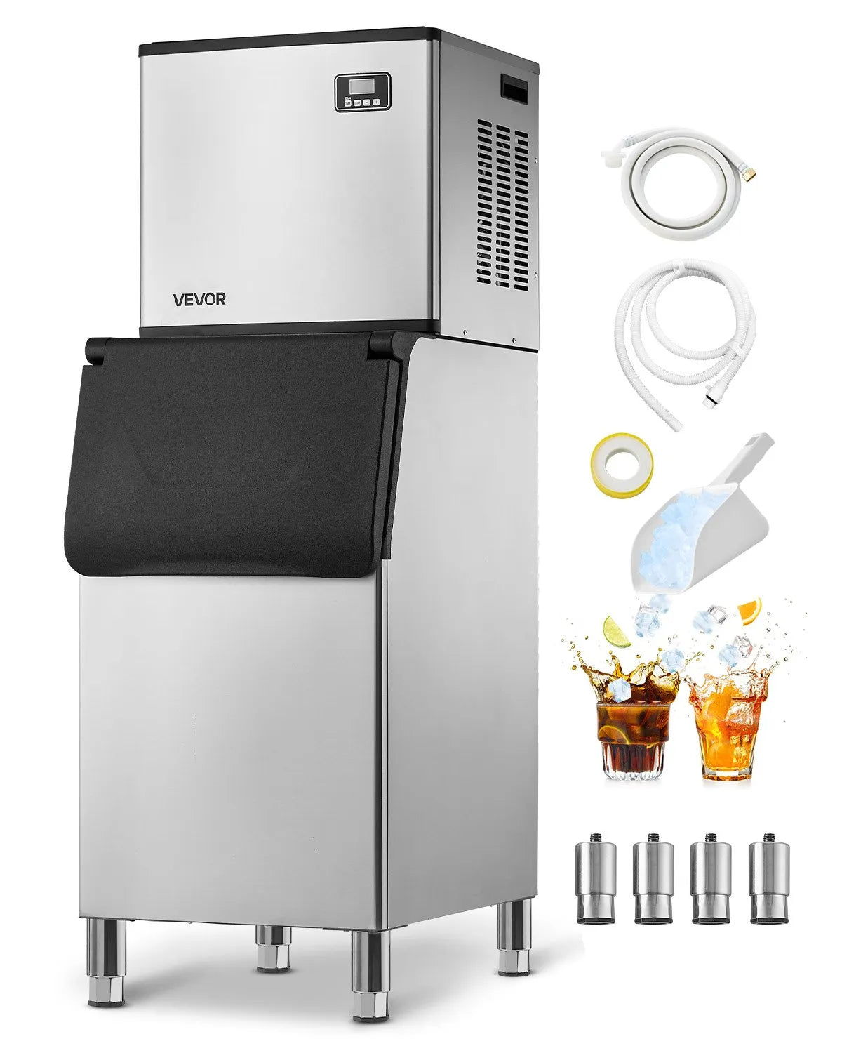 VEVOR Commercial Ice Maker 181.4 kg/24 h with 136 kg Storage Bin, Self-Cleaning, Touch Screen