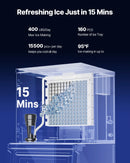 Komerciālā ledus mašīna 181,4 kg/24 h ar 136 kg ietilpīgu tvertni, automātisko pašattīrīšanos un skārienekrānu, piemērota bāriem, kafejnīcām un restorāniem