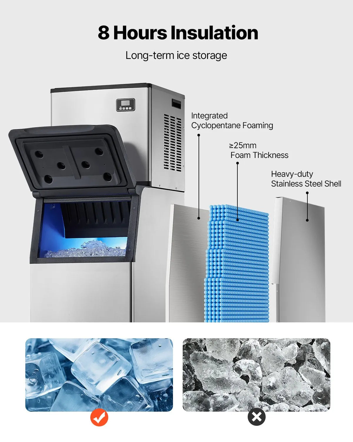 VEVOR Commercial Ice Maker 181.4 kg/24 h with 136 kg Storage Bin, Self-Cleaning, Touch Screen