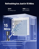 Komerciālā ledus mašīna 249,5 kg/24 h ar 136 kg ietilpīgu tvertni, automātisko pašattīrīšanos un skārienekrānu, piemērota bāriem, kafejnīcām un restorāniem