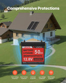 VEVOR 200 W 12 V pilns saules enerģijas komplekts ar 2 × 100 W monokristāliskiem paneļiem, 12,8 V 50 Ah LiFePO₄ akumulatoru, 40 A uzlādes kontrolieri un 800 W strāvas pārveidotāju, paredzēts kemperiem, mājām, kempingam, laivām un autonomām sistēmām