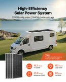 VEVOR 800 W 12 V pilns saules enerģijas komplekts, 4 × 200 W monokristāliskie saules paneļi + 12,8 V 300 Ah LiFePO₄ akumulators + 60 A MPPT uzlādes kontrolieris + 2000 W jaudas invertors mājai, nelielai saimniecībai, vasarnīcai un autonomām sistēmām