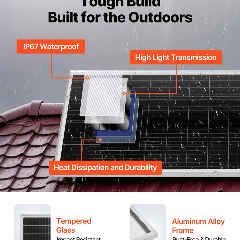 VEVOR 1200 W 24 V pilns saules enerģijas komplekts, 6 × 200 W monokristāliskie saules paneļi, 25,6 V 300 Ah LiFePO₄ akumulators, 24 V 3600 W hibrīdinvertors autonomām sistēmām lielai mājai, šķūnim vai saimniecībai