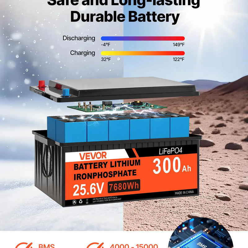 VEVOR 1200 W 24 V pilns saules enerģijas komplekts, 6 × 200 W monokristāliskie saules paneļi, 25,6 V 300 Ah LiFePO₄ akumulators, 24 V 3600 W hibrīdinvertors autonomām sistēmām lielai mājai, šķūnim vai saimniecībai